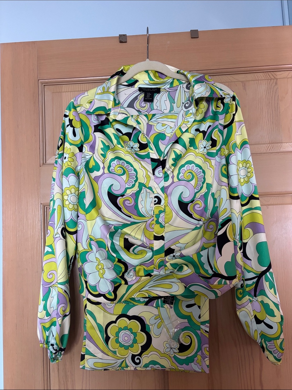 Rachel Zoe Green Multi Floral Paisley Button-Down Shirt